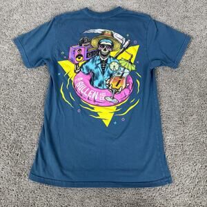 Sullen Art Collective Shirt Mens Small Blue Skeleton Beach Summer Graphic Tee